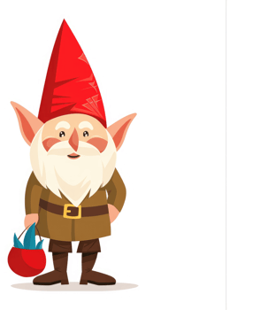 A cheerful gnome character with a red cap and a brown coat. png