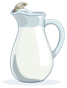 A glass pitcher filled with milk, topped with a lid. png