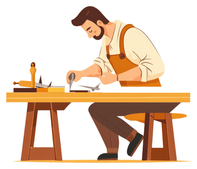 A carpenter meticulously working on a wooden project. png