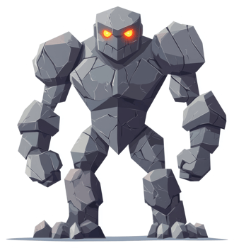 A formidable stone giant, crafted from jagged rocks. png