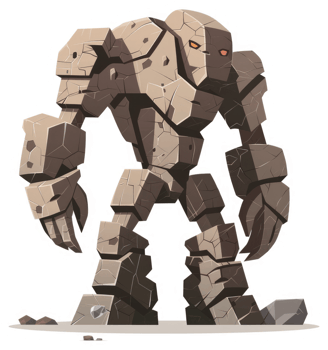 A formidable stone golem, composed of rugged, cracked rock. png
