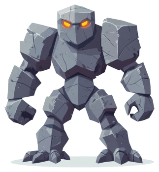 A formidable stone golem, crafted from rugged rock. png