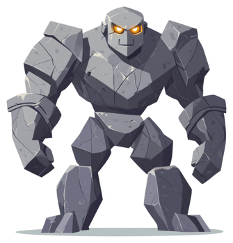A powerful stone giant, composed of jagged rocks, stands tall. png