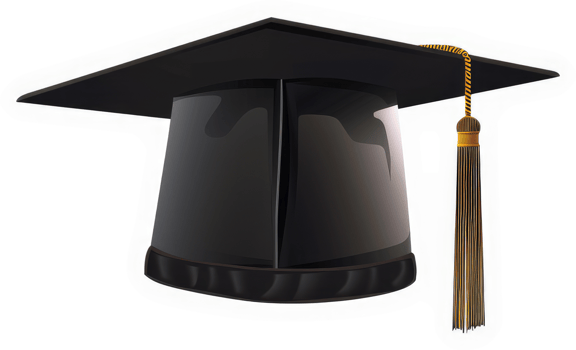 A black graduation cap with a gold tassel. png