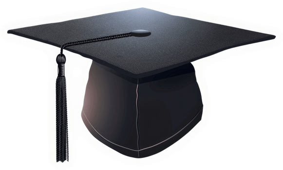 A black graduation cap with tassel, representing academic achievement. png