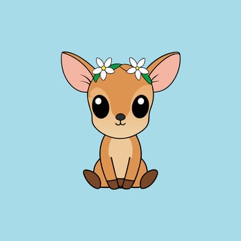 Cartoon Baby Deer With Floral Crown Sitting vector