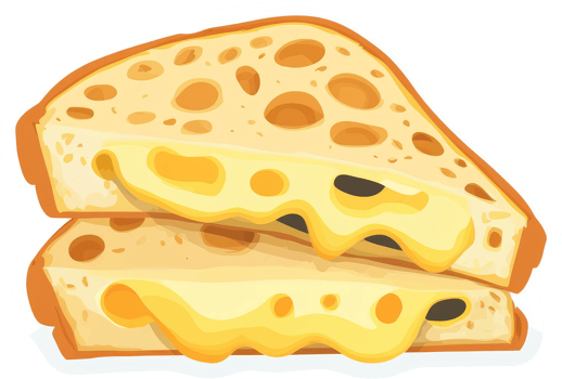 A melted cheese sandwich between two slices of bread. png