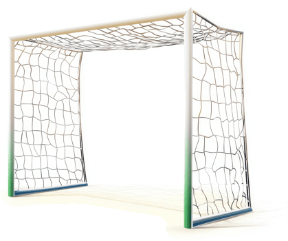 A 3d rendering of a modern beach soccer goal with a mesh net. png