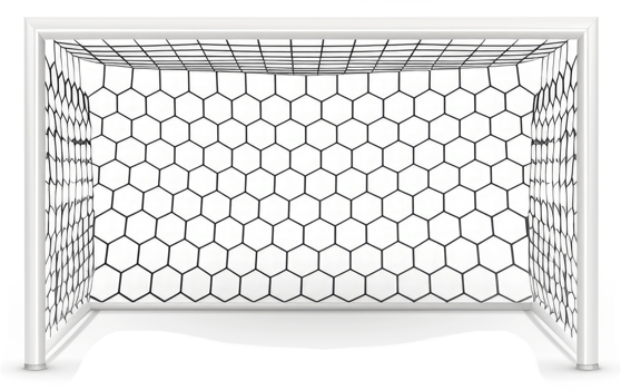 A soccer goal with a honeycomb net pattern. png