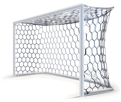 A soccer goal net with a distressed, distorted hexagonal mesh. png