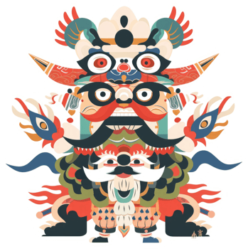 A vibrant, layered, and fantastical creature, embodying diverse cultural influences. png