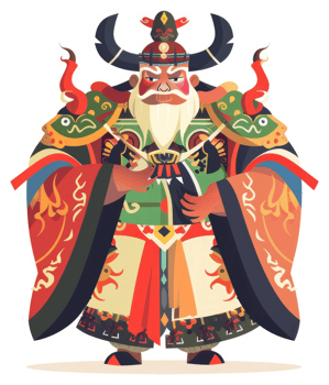 A stylized depiction of a regal asian deity. png