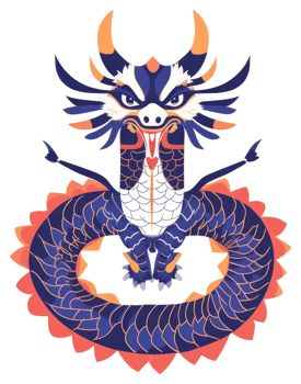 A stylized illustration of a mythical chinese dragon. png