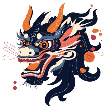 A stylized, vibrant illustration of a ferocious dragon head. png