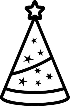 Illustration of a party hat with stars and a star on top in black and white outline style design vector
