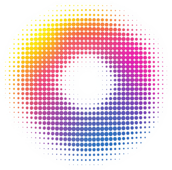 A vibrant, circular halftone design with a spectrum of colors. png