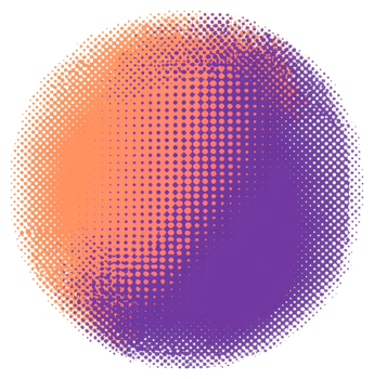 A vibrant halftone circle design featuring a gradient of coral and purple. png