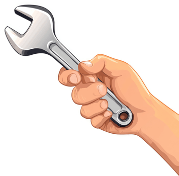 A hand holding a wrench for repair or maintenance. png