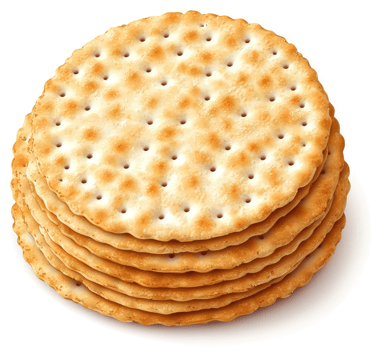 A stack of crispy, round crackers with holes. png