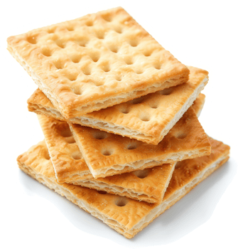 Stack of crispy, golden-brown crackers. png