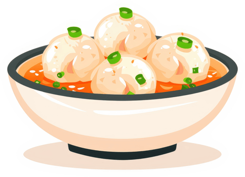 A bowl of delicious, savory pork soup dumplings. png
