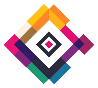 A vibrant, geometric design featuring overlapping squares in a diamond shape. png