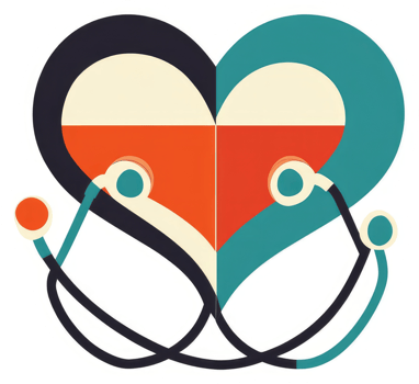 A stylized heart with a stethoscope, symbolizing holistic health care. png