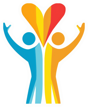 A colorful design of two figures intertwined with a heart shape, symbolizing unity and connection. png