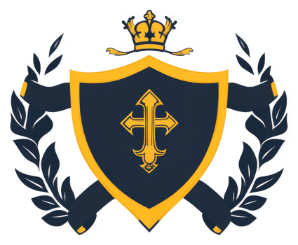 A regal shield emblem featuring a prominent cross, signifying strength and faith. png