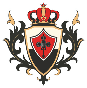 A decorative heraldic shield with a crown and ornate filigree. png