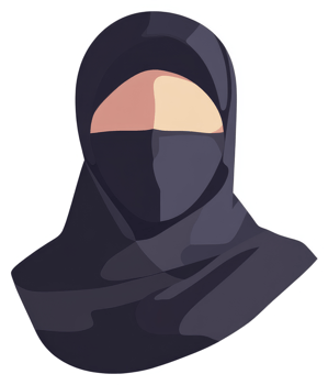 A stylized illustration of a woman wearing a hijab and face covering. png