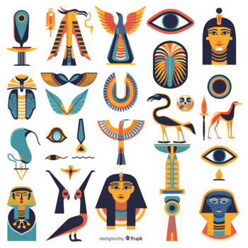 A collection of colorful egyptian symbols and figures. png
