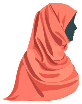 A stylized profile view of a woman wearing a coral hijab. png