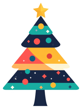 A colorful abstract christmas tree design with geometric shapes. png