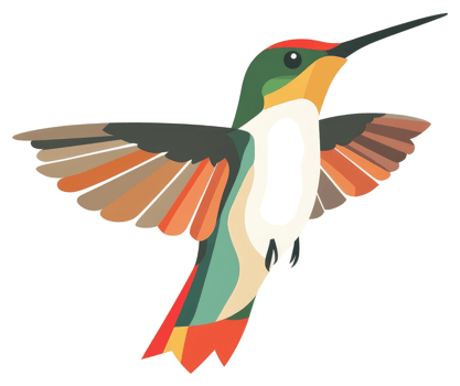 A stylized illustration of a hummingbird in flight. png