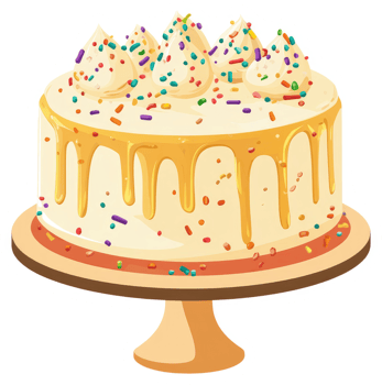 A delicious-looking cake with caramel drizzle and sprinkles. png