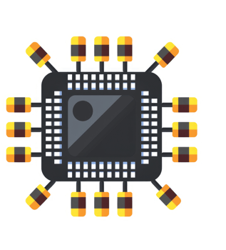 A diagram of a computer microchip with its interconnected components. png
