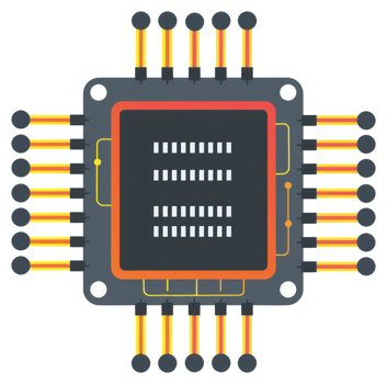 A graphic representation of a computer chip or integrated circuit. png