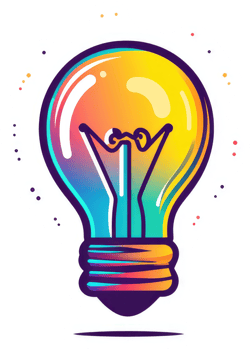 A vibrant, colorful lightbulb graphic design for inspiration. png
