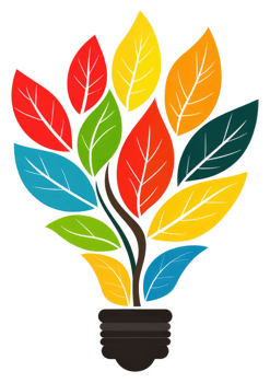 Colorful leaves sprout from an innovative lightbulb, symbolizing sustainable ideas. png