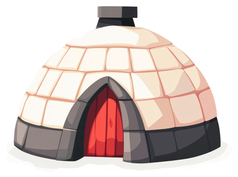 A charming, illustrated igloo with a red door. png
