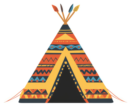 A vibrant, colorful teepee decorated with traditional native american patterns. png