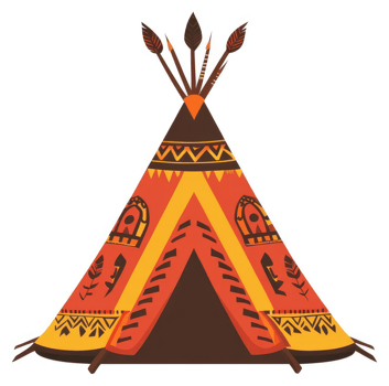 A vibrantly decorated teepee with intricate native american designs. png