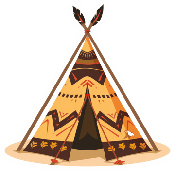 A vibrantly decorated teepee, a traditional dwelling. png