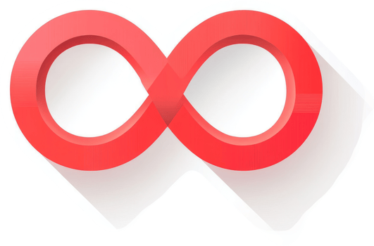 A stylized red infinity symbol with a 3D effect. png