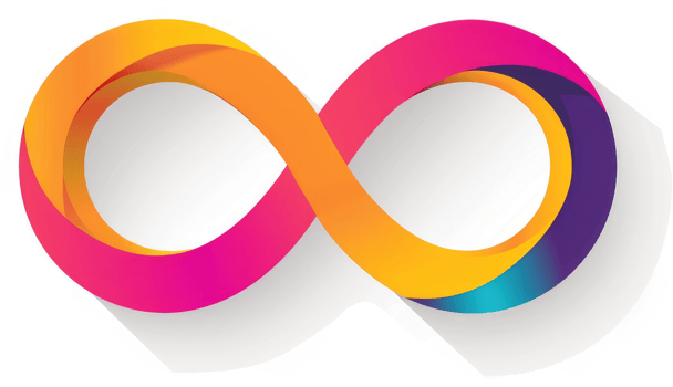A vibrant infinity symbol design with overlapping colors. png