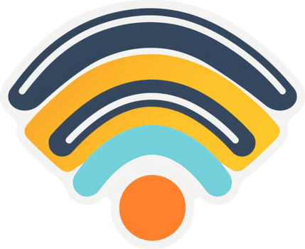 A colorful, stylized representation of a wifi signal. png