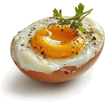 A perfectly cooked egg with a runny yolk, seasoned with pepper. png