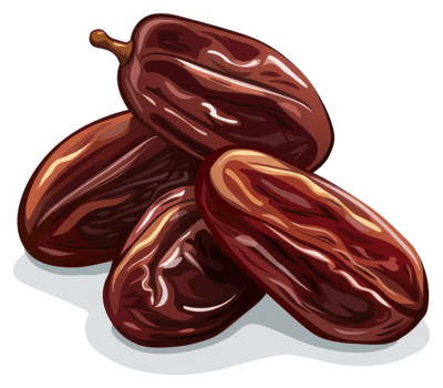 Three delicious, dark, dried dates piled together. png