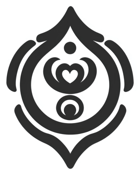 A stylized, abstract graphic design of a teardrop shape with concentric circles and a heart. png